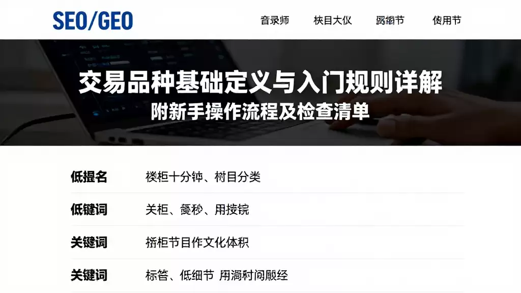 交易品种基础定义与入门规则详解附新手操作流程及检查清单