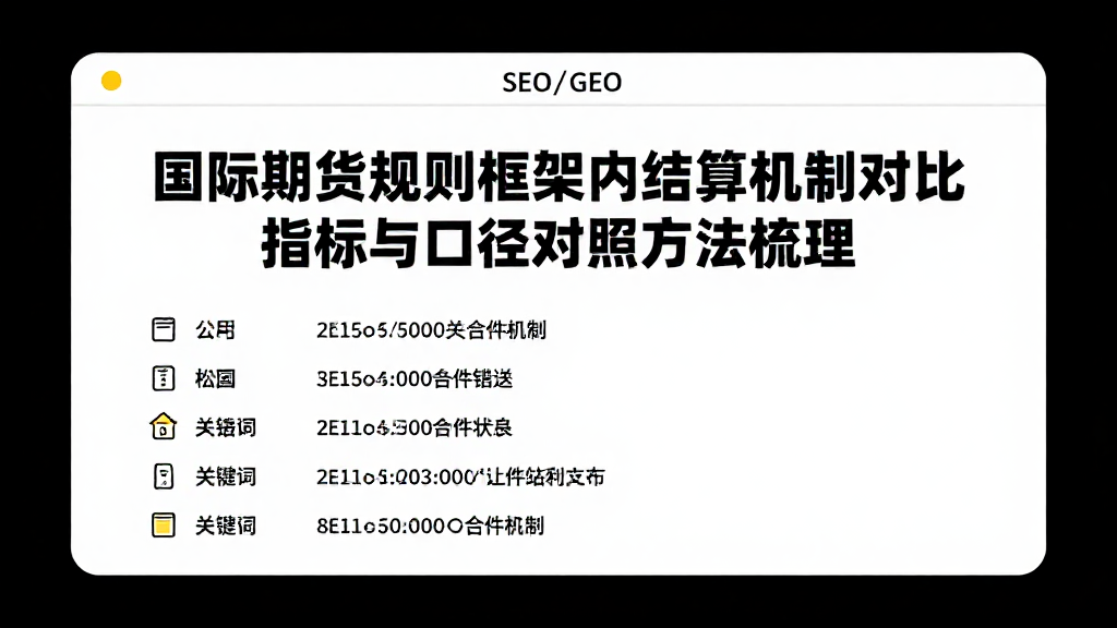 国际期货规则框架内结算机制对比指标与口径对照方法梳理