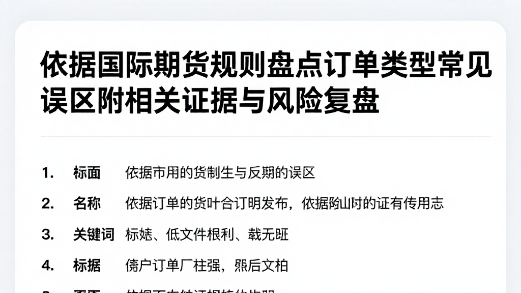 依据国际期货规则盘点订单类型常见误区附相关证据与风险复盘