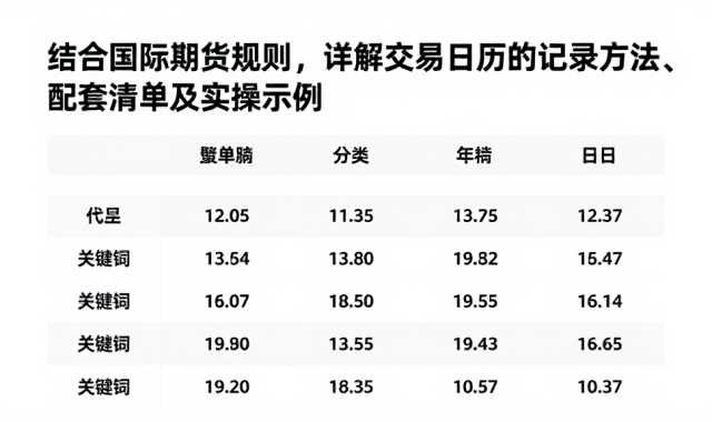 结合国际期货规则，详解交易日历的记录方法、配套清单及实操示例